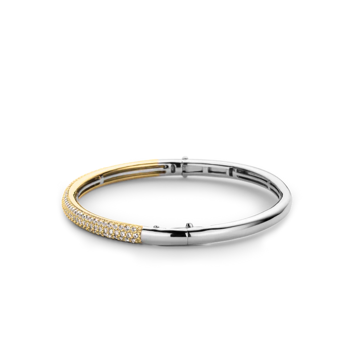TI SENTO gold-plated silver bangle bracelet features a pavé of white cubic zirconia