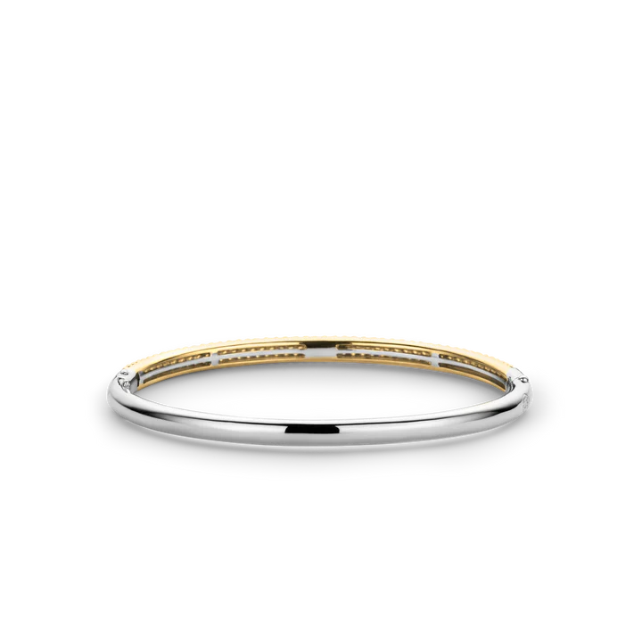 TI SENTO gold-plated silver bangle bracelet features a pavé of white cubic zirconia