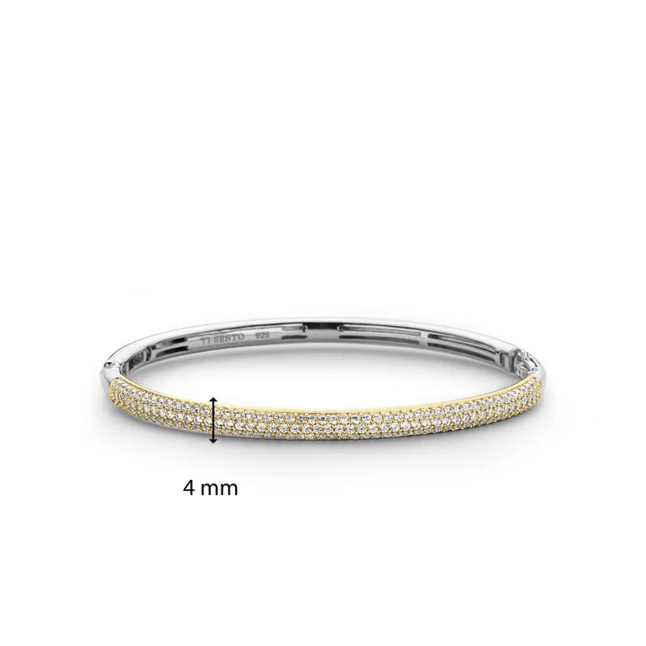 TI SENTO gold-plated silver bangle bracelet features a pavé of white cubic zirconia