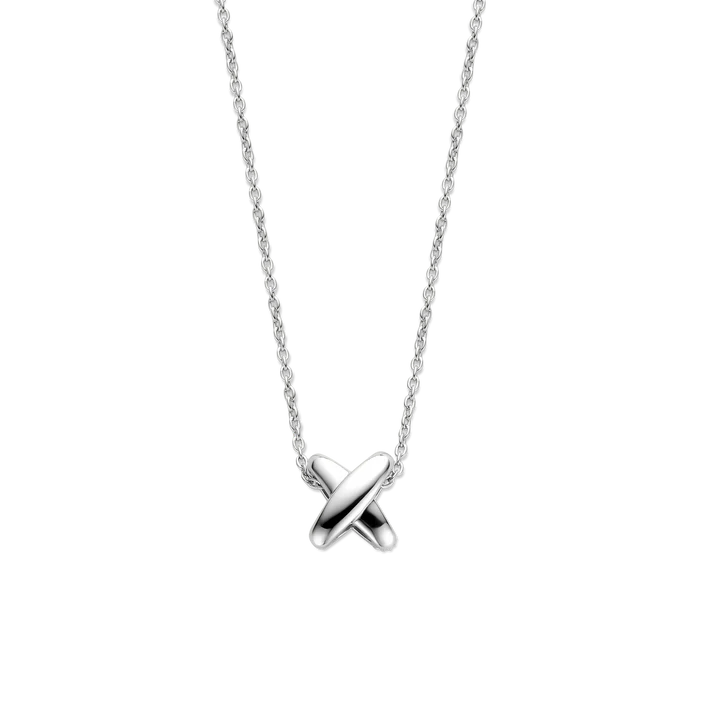TI SENTO silver necklace flaunts a sterling silver link and a link with a pavé of white cubic zirconia stones forming an elegant cross shape