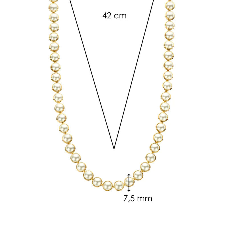 TI SENTO gold-plated silver necklace flaunts a stream of white pearls. Its extra-safe gold-plated lock