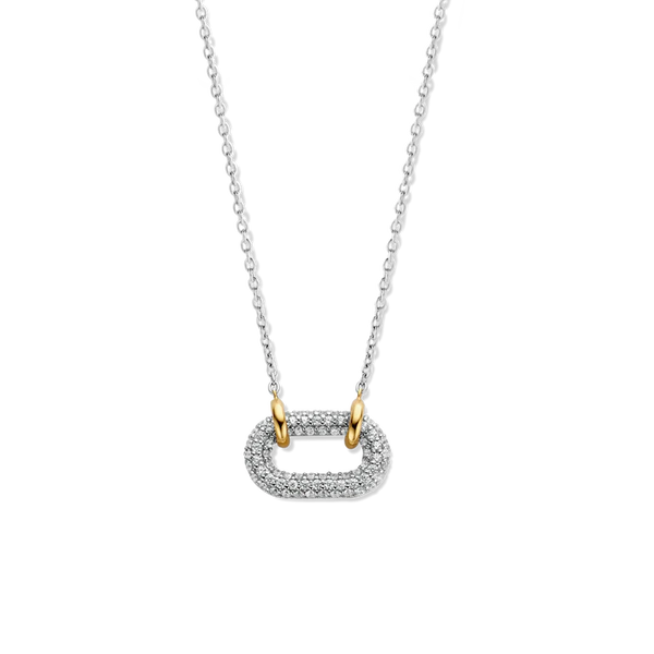 TI SENTO silver necklace flaunts a link handset with a pavé of white cubic zirconia stones