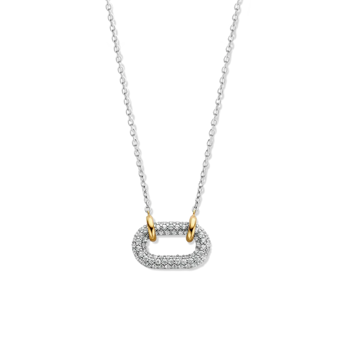 TI SENTO silver necklace flaunts a link handset with a pavé of white cubic zirconia stones