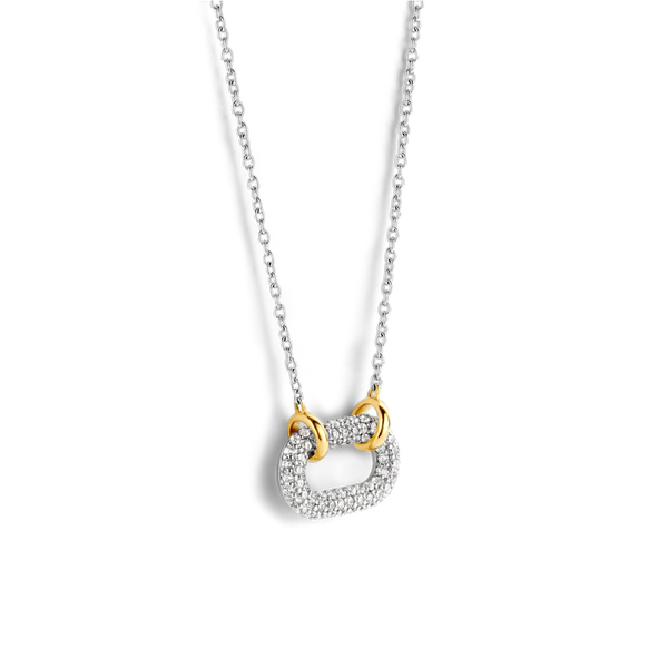 TI SENTO silver necklace flaunts a link handset with a pavé of white cubic zirconia stones