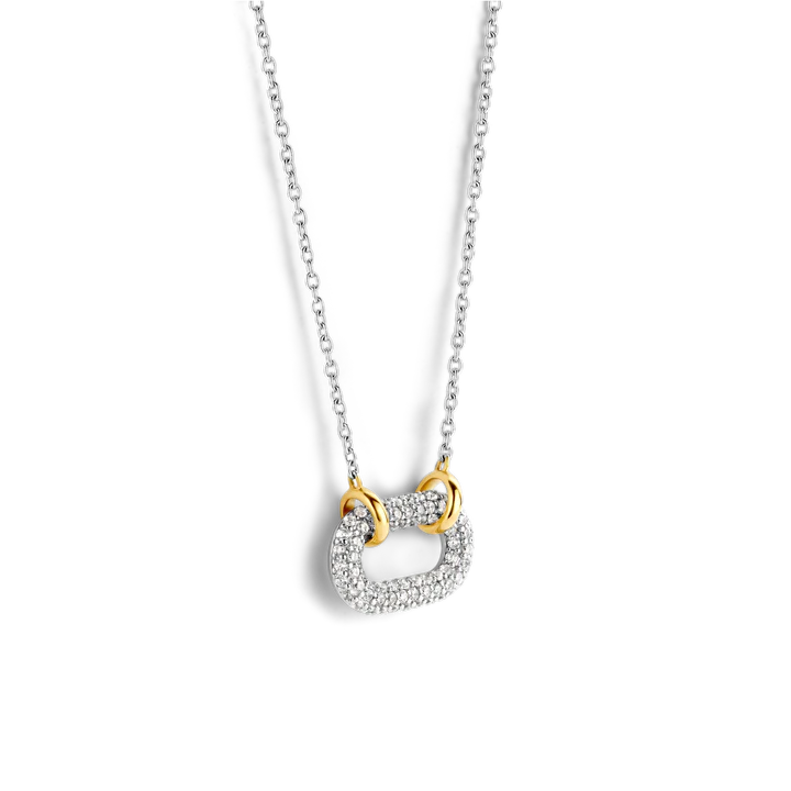 TI SENTO silver necklace flaunts a link handset with a pavé of white cubic zirconia stones