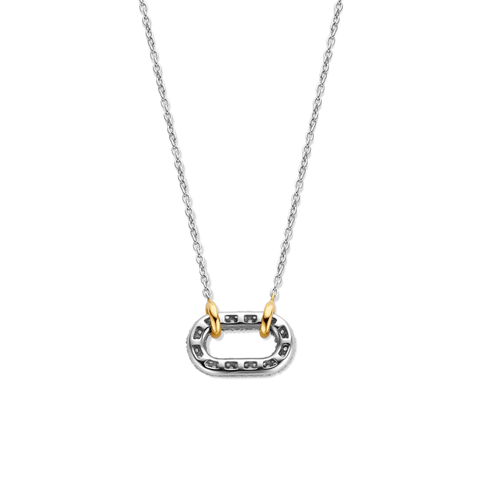 TI SENTO silver necklace flaunts a link handset with a pavé of white cubic zirconia stones