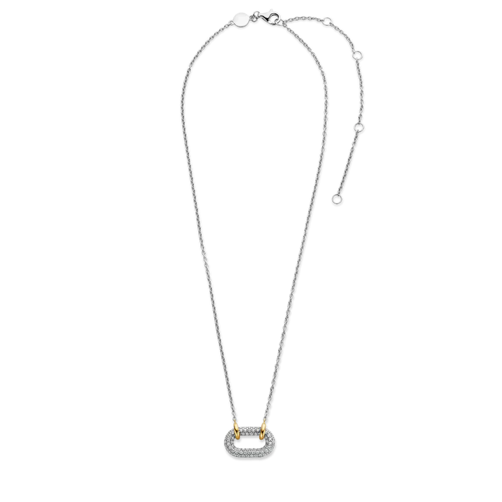 TI SENTO silver necklace flaunts a link handset with a pavé of white cubic zirconia stones