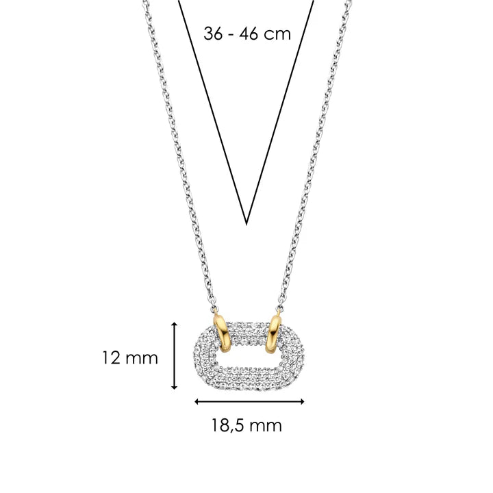 TI SENTO silver necklace flaunts a link handset with a pavé of white cubic zirconia stones