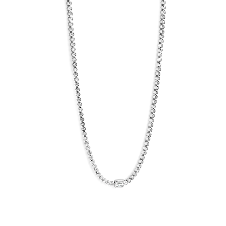 TI SENTO Silver Tennis Necklace. Crafted from 925 sterling silver and plated with platinum for lasting brilliance, this necklace features a dazzling row of white cubic zirconia stones