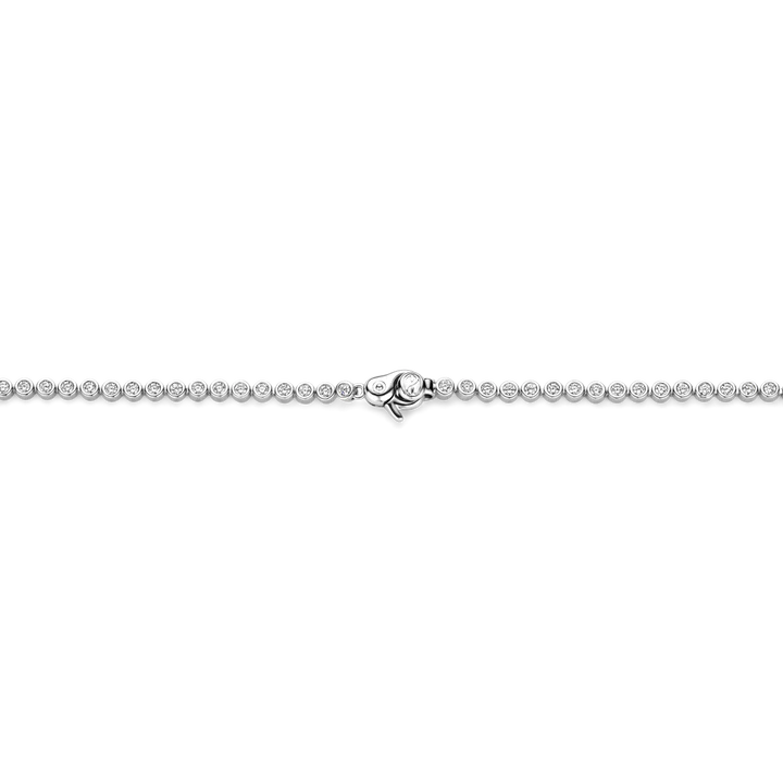 TI SENTO Silver Tennis Necklace. Crafted from 925 sterling silver and plated with platinum for lasting brilliance, this necklace features a dazzling row of white cubic zirconia stones