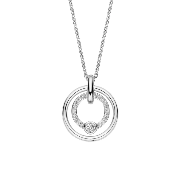 TI SENTO Silver Necklace showcasing a captivating design that embodies celestial elegance. Crafted from 925 sterling silver and then plated with precious platinum