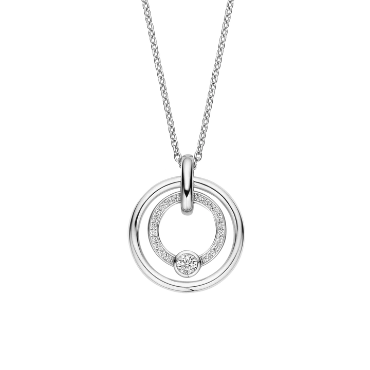 TI SENTO Silver Necklace showcasing a captivating design that embodies celestial elegance. Crafted from 925 sterling silver and then plated with precious platinum