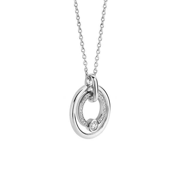 TI SENTO Silver Necklace showcasing a captivating design that embodies celestial elegance. Crafted from 925 sterling silver and then plated with precious platinum