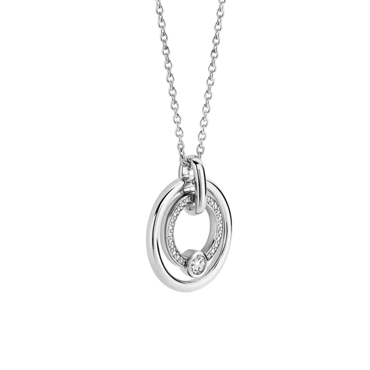 TI SENTO Silver Necklace showcasing a captivating design that embodies celestial elegance. Crafted from 925 sterling silver and then plated with precious platinum