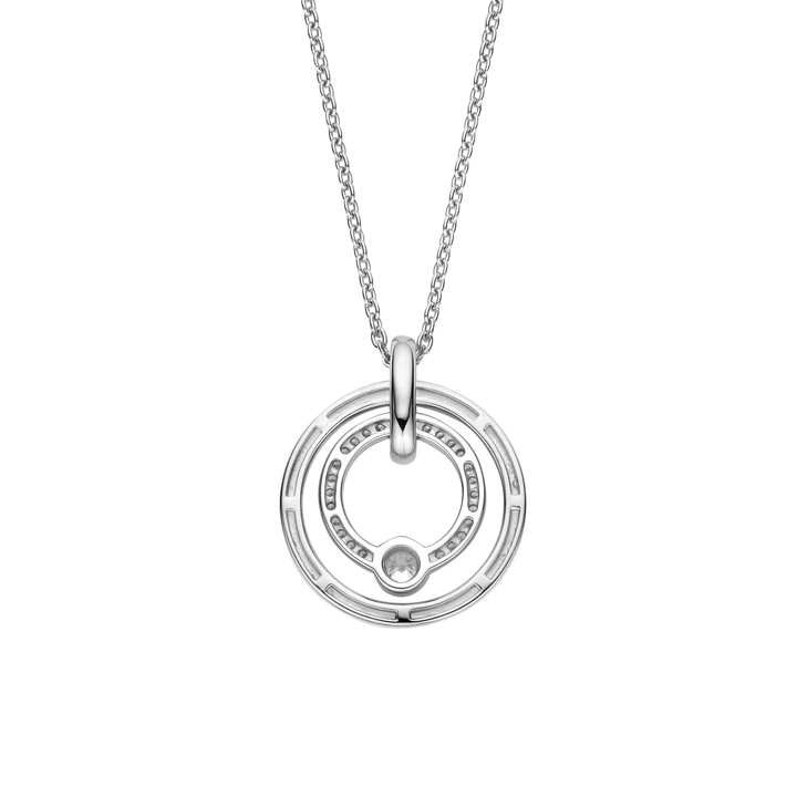 TI SENTO Silver Necklace showcasing a captivating design that embodies celestial elegance. Crafted from 925 sterling silver and then plated with precious platinum