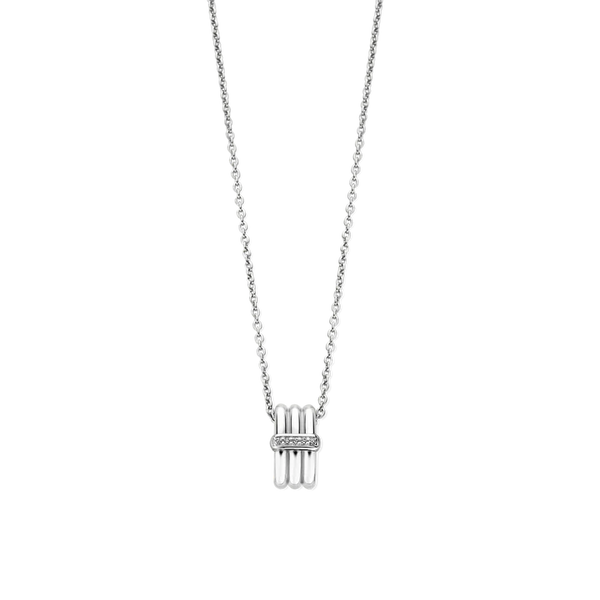 TI SENTO Silver Necklace 925 sterling silver plated with platinum, this necklace features a trio of rings cubic zirconia pave