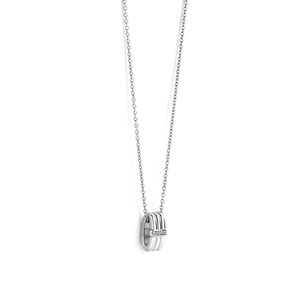 TI SENTO Silver Necklace 925 sterling silver plated with platinum, this necklace features a trio of rings cubic zirconia pave