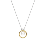 two tone cz pearl pendant necklace