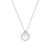 two tone cz pearl pendant necklace