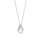 two tone cz pearl pendant necklace