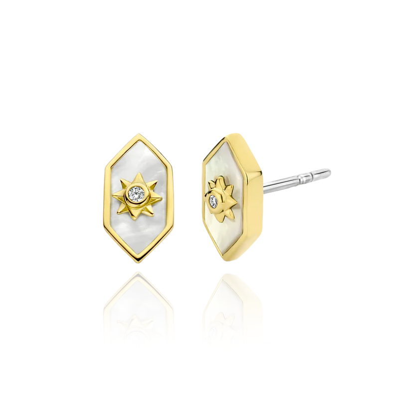 ti sento milano cz cubic zirconia stones mother of pearl yellow gold stud earrings