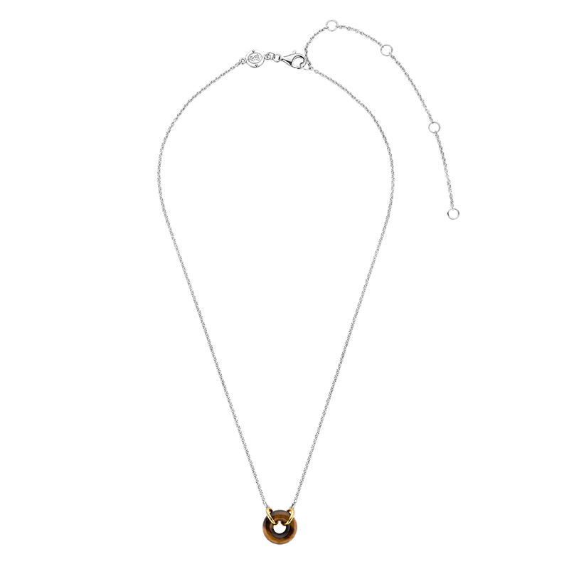 TI SENTO silver necklace flaunts a tiger-eye brown centre stone held together by refined gold-plated settings