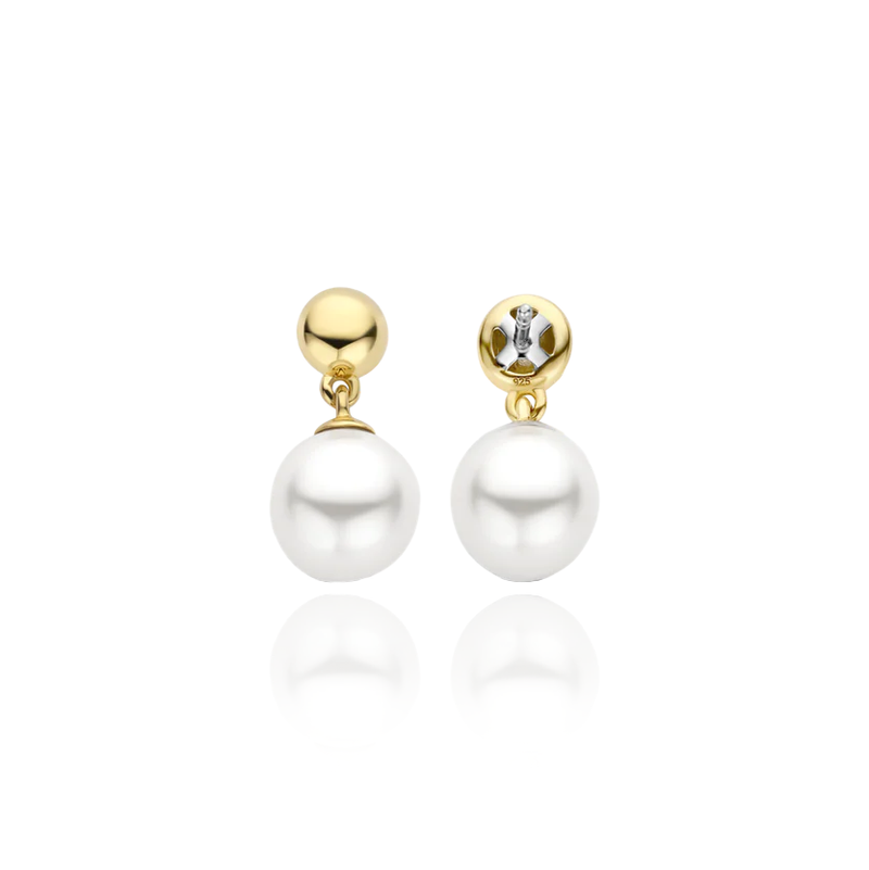 TI SENTO pearl earrings in flaunt two lustrous 8mm pearls hanging from gold-plated studs