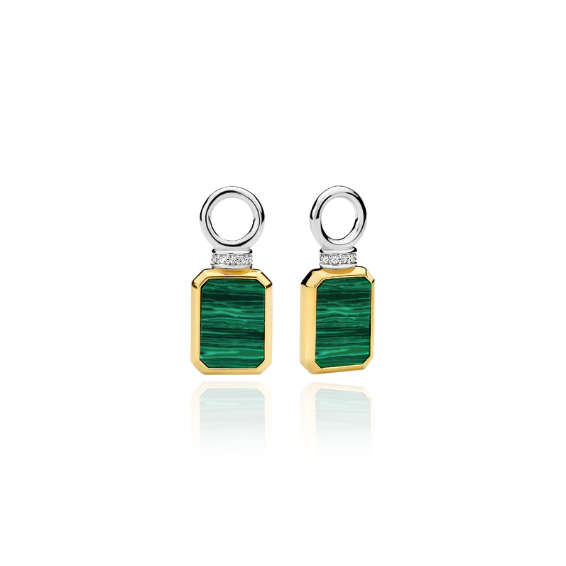 TI SENTO gold-plated silver ear charms flaunt iconic rectangular malachite green stones handset in gold-plated settings