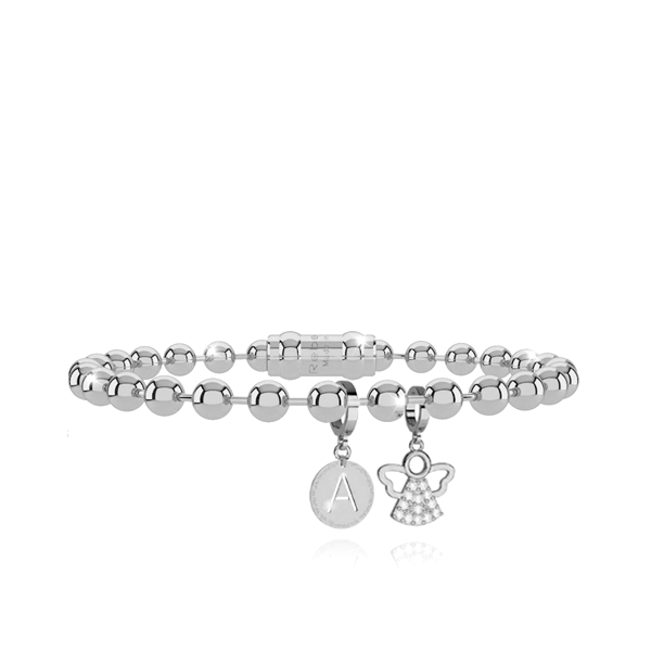 Rebecca Silver Bracelet Initial and Guardian Angel Set