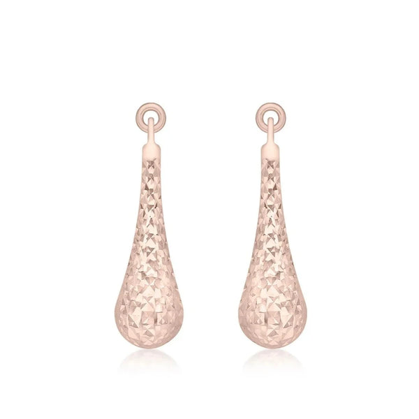 9 carat ROSE GOLD DIAMOND CUT TEARDROP EARRINGS