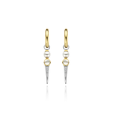 TI SENTO gold-plated earrings feature an edgy shape decorated with lustrous pearls, dreamy mother of pearl, dazzling pavé, and radiant yellow gold plating. Pearls are juxtaposed with sharp shapes