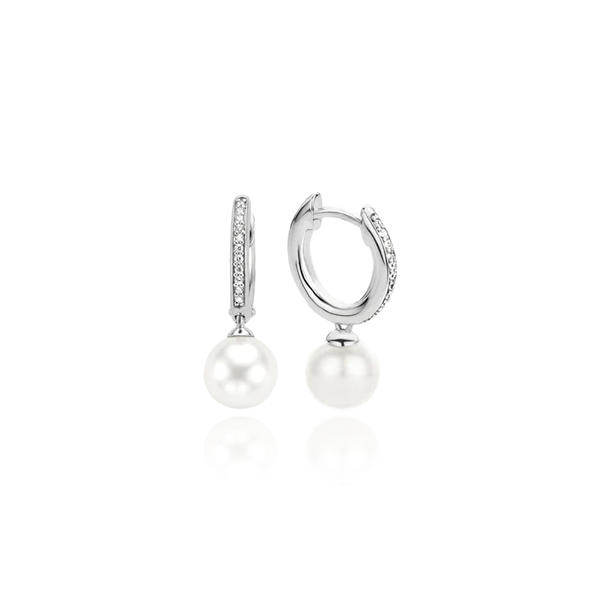 ti sent milano silver goop drop pearl cz cubic zirconia stones earings