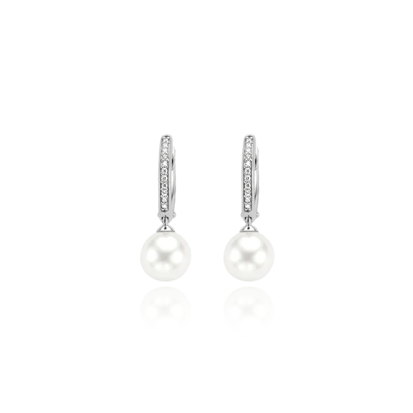 ti sent milano silver goop drop pearl cz cubic zirconia stones earings