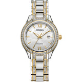 citizen mother of pearl dial mix metal gold silver steel bracelet watch