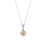 TI SENTO pendant has a large zirconia in the middle, set in a smooth setting that is yellow gold plated with yellow gold