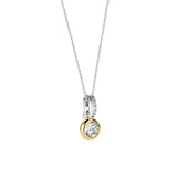 TI SENTO pendant has a large zirconia in the middle, set in a smooth setting that is yellow gold plated with yellow gold