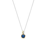 silver necklace with gold cz and blue cushion stone pendant