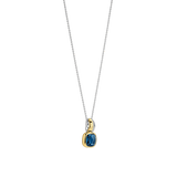 silver necklace with gold cz and blue cushion stone pendant
