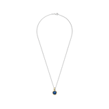 silver necklace with gold cz and blue cushion stone pendant