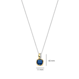silver necklace with gold cz and blue cushion stone pendant