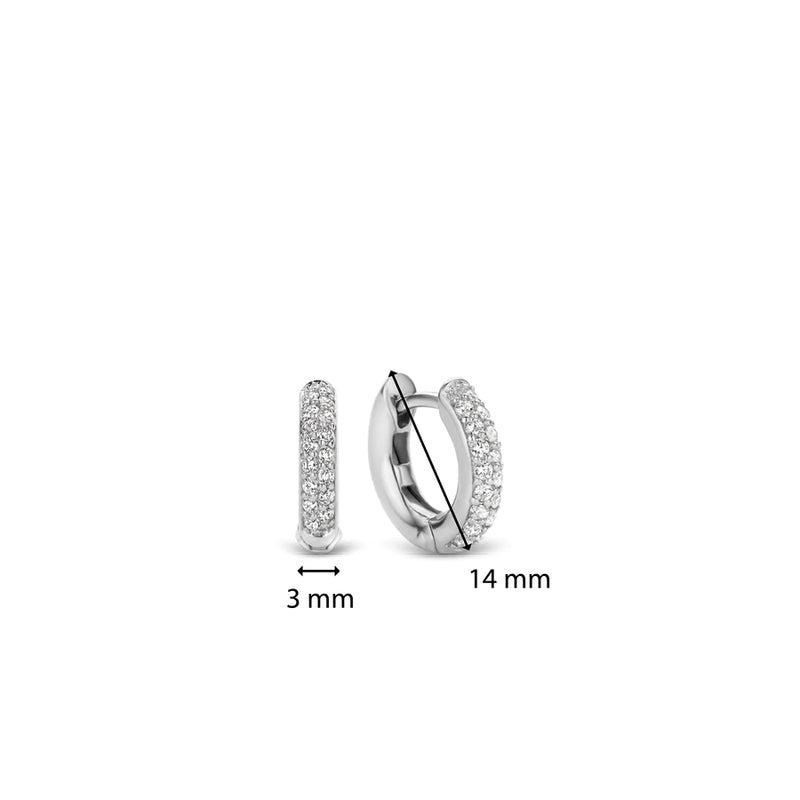 TI SENTO earrings are made from rhodium plated sterling silver and pavé set with brilliant-cut cubic zirconias laid out in two rows