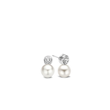 TI SENTO earrings are made from rhodium plated sterling silver and set with white pearls and zirconias