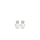 TI SENTO earrings are made from rhodium plated sterling silver and set with white pearls and zirconias