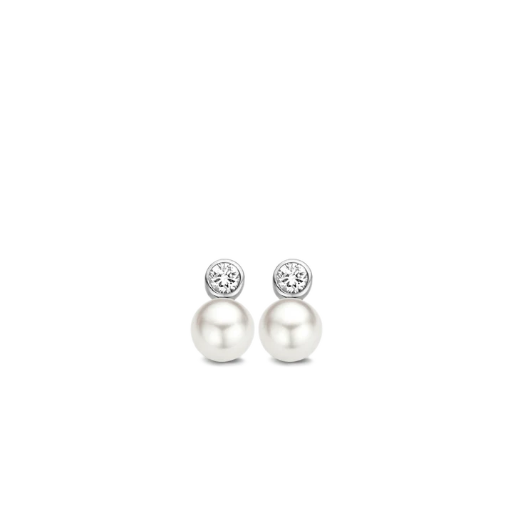 TI SENTO earrings are made from rhodium plated sterling silver and set with white pearls and zirconias