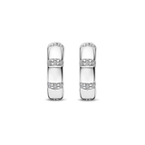 Earrings are crafted from  silver and feature a design with horizontal rows of zirconia stones