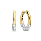 two tone hoop earrings with cz stones