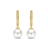 yellow gold plated earrings with cz stones and pearls