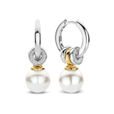 two tone charm earrings wih cz stones and pearls