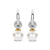 two tone charm earrings wih cz stones and pearls
