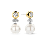 two tone earrings with cz stones and pearls